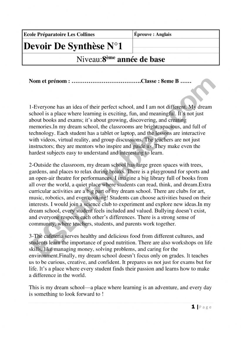 end term test 1 8th form worksheet