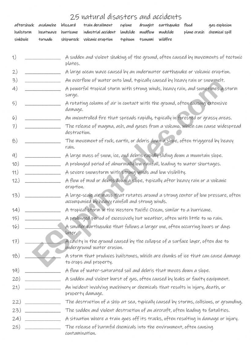 B1  25 natural disasters and accidents