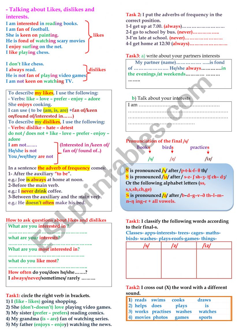likes and interests worksheet