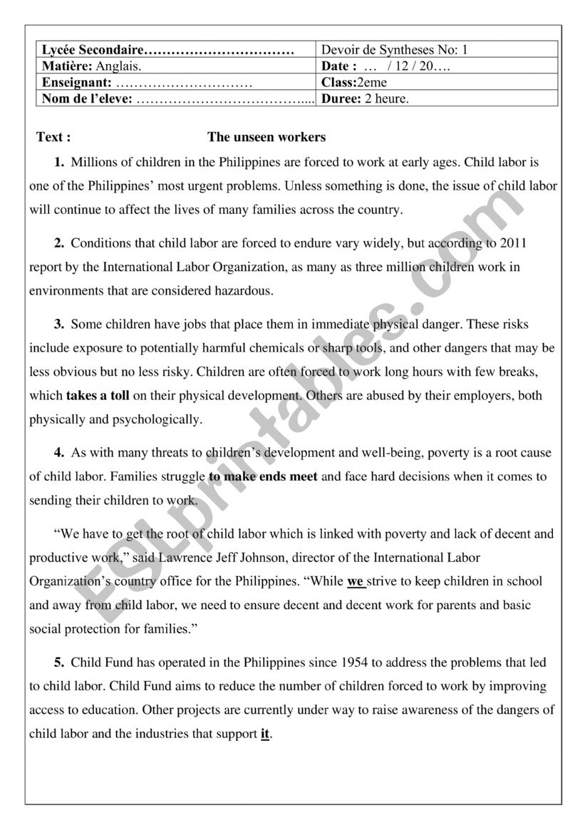 2nd year end of term test1  worksheet