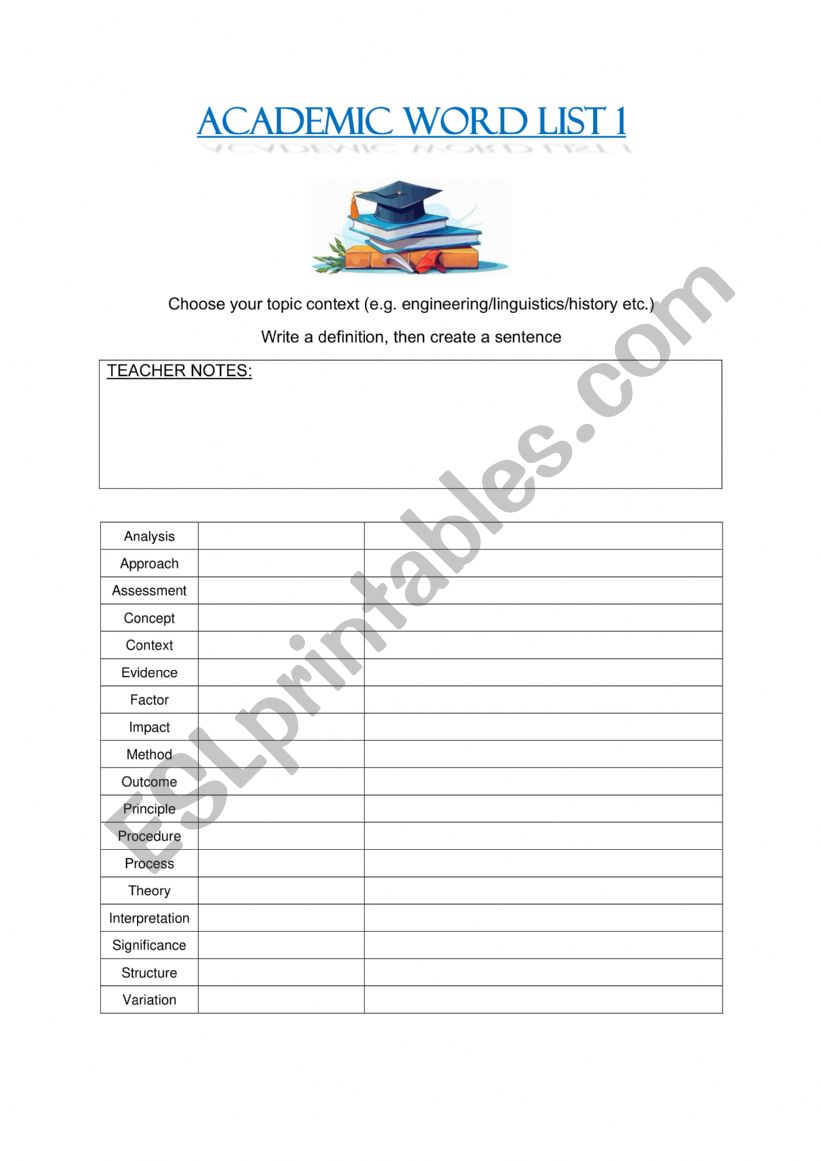 Academic Word List Worksheet 1