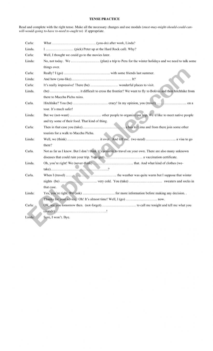 TENSE PRACTICE-Intermediate (Modals)