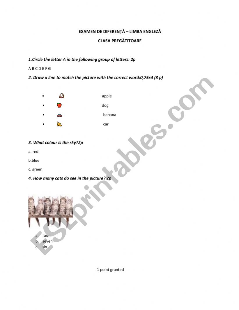 Test paper kinergarten worksheet