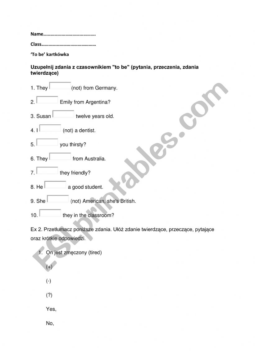 to be- test worksheet