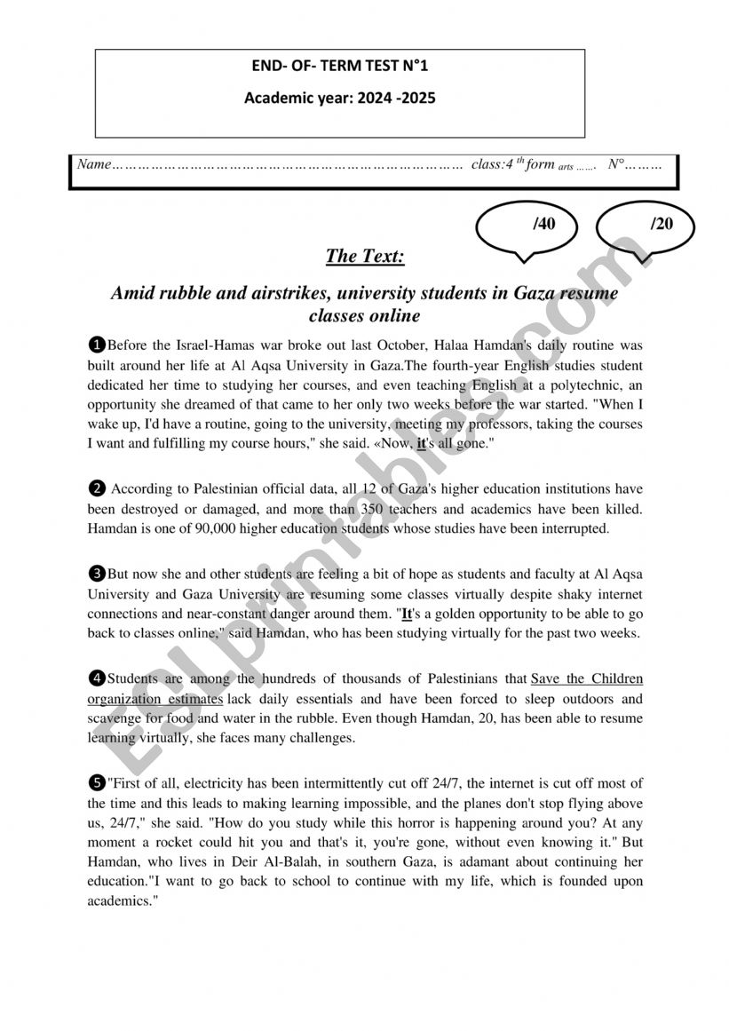 end-of-term test n1 worksheet