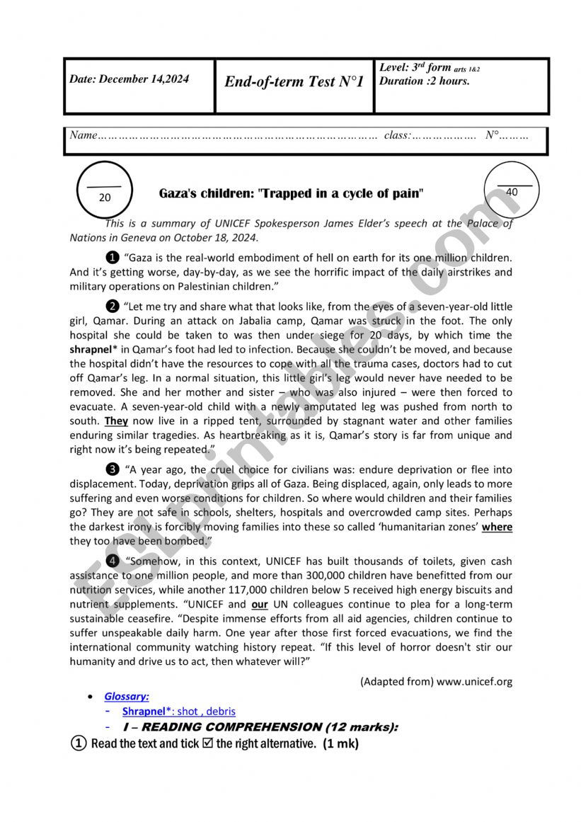 3RD FORM END OF TERM TEST N1 (part 1)