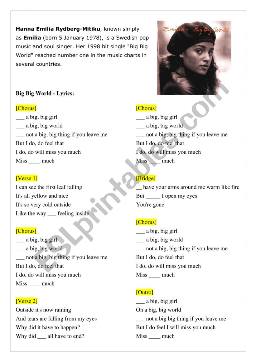 Emilia - Big big world (song A1 level) Emilia - Big big world (song A1 level)
