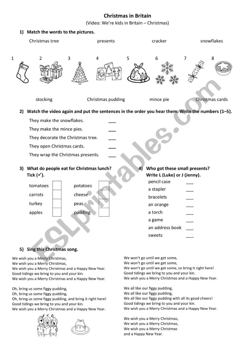 We�re kids in Britain - Christmas worksheet