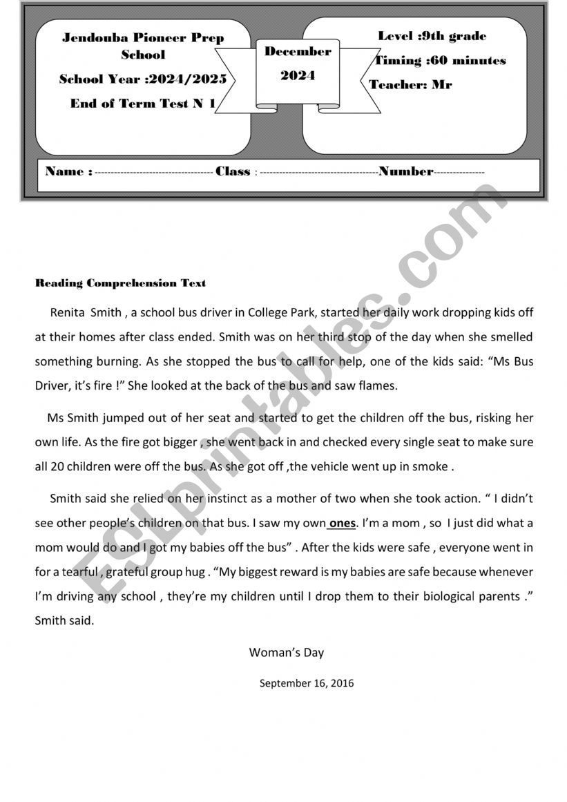 END OF TERM TEST N1  FOR 9TH GRADE PIONEER PUPILS 
