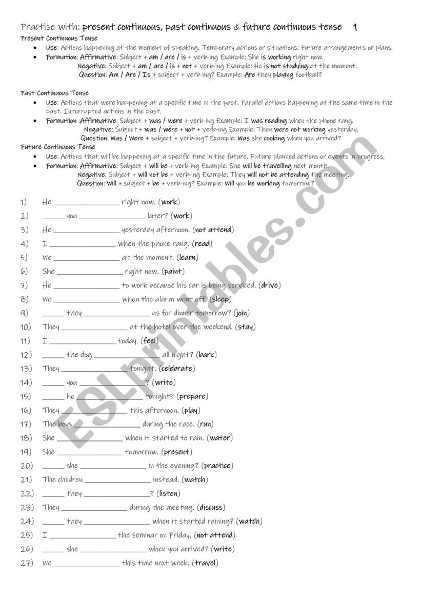 A1+-A2 Practise with present continuous, past continuous & future continuous tense     1