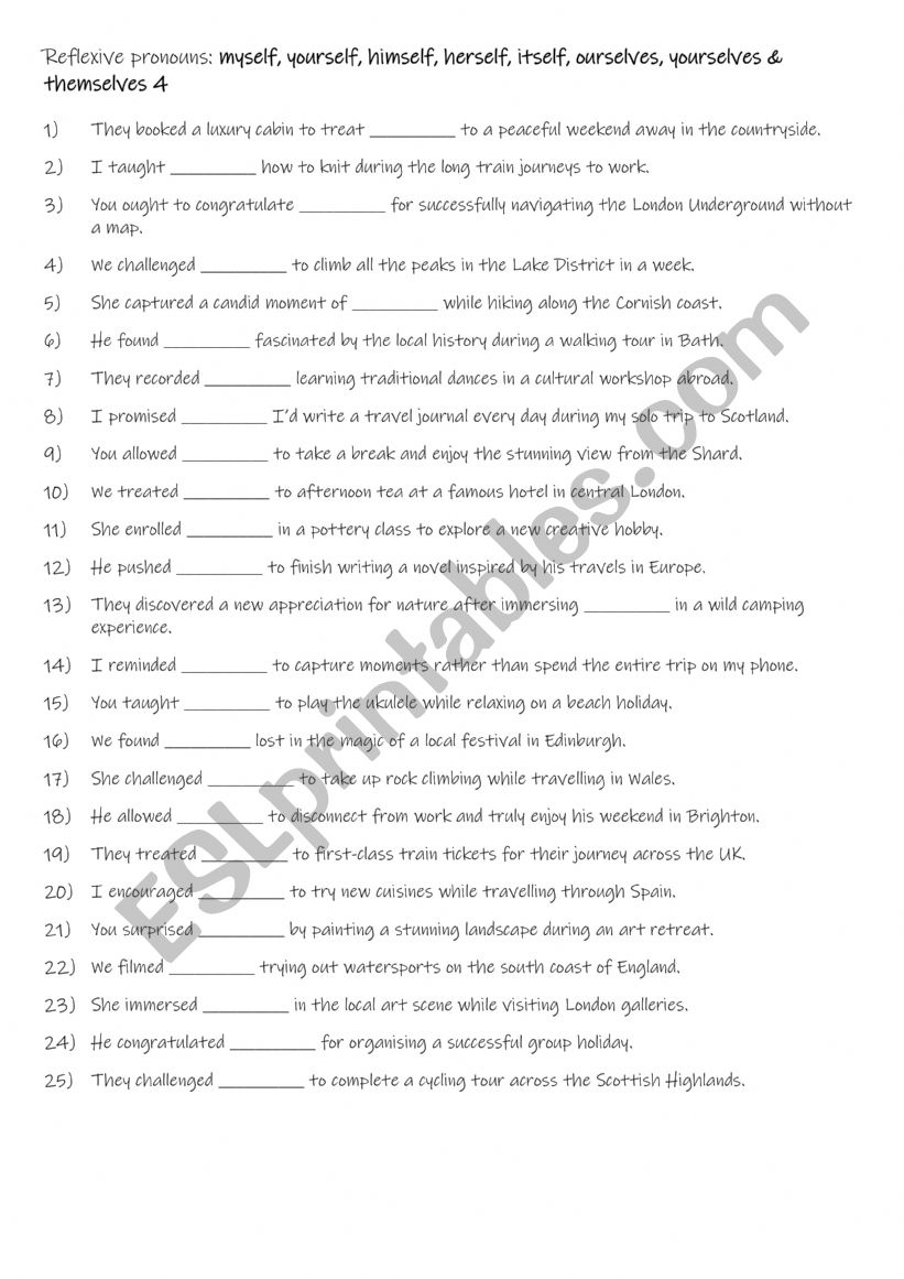 A2+-B1 Reflexive pronouns myself, yourself, himself, herself, itself, ourselves, yourselves & themselves 4