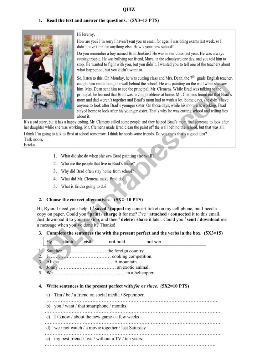 QUIZ FOR 7TH GRADERS worksheet