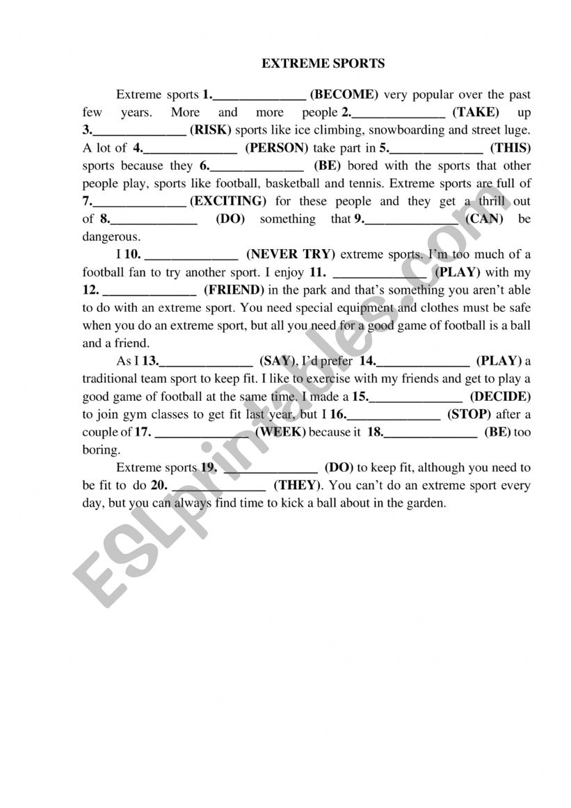 Sports worksheet