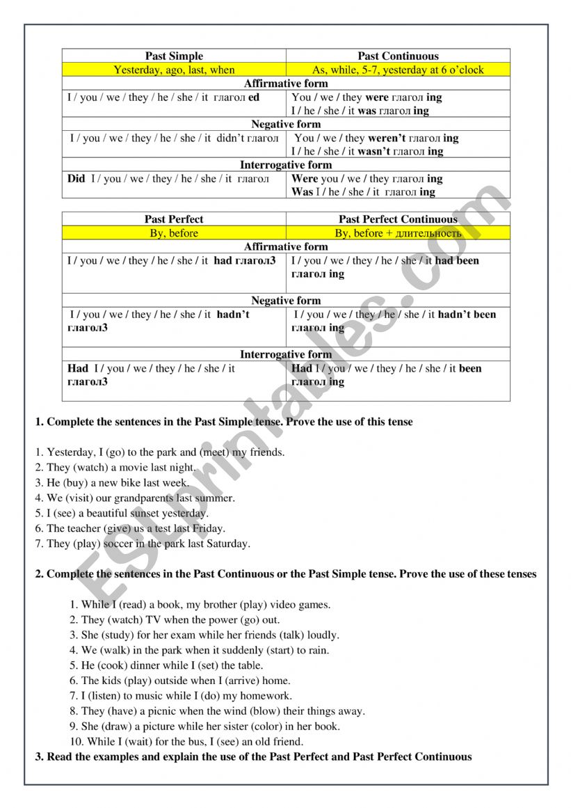 Past Tenses Review  worksheet