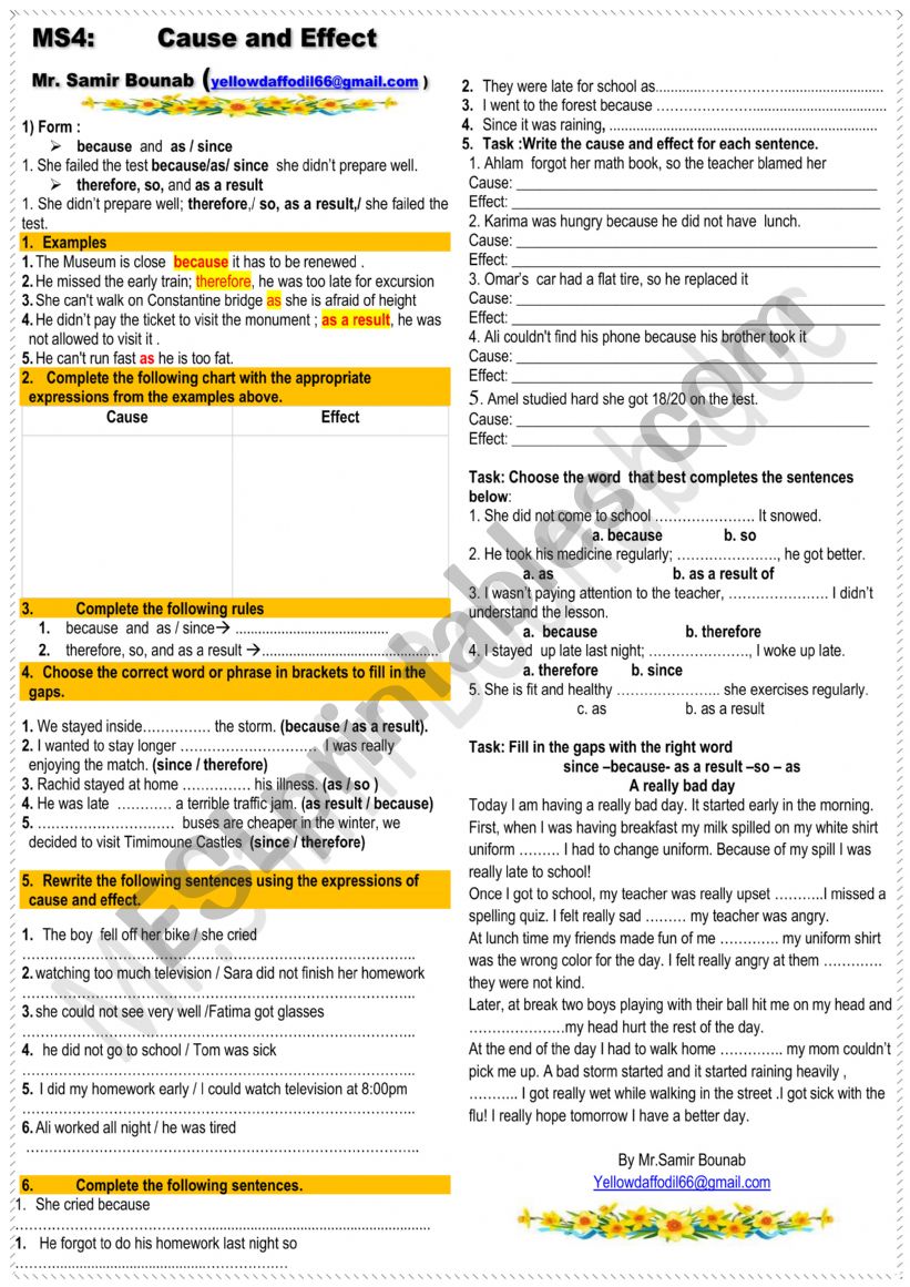 cause and Effect   worksheet