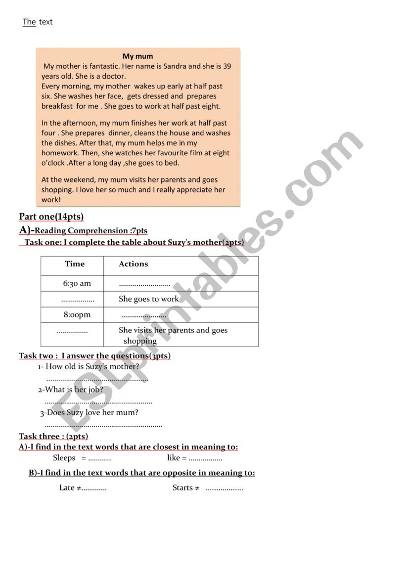 daily activities worksheet