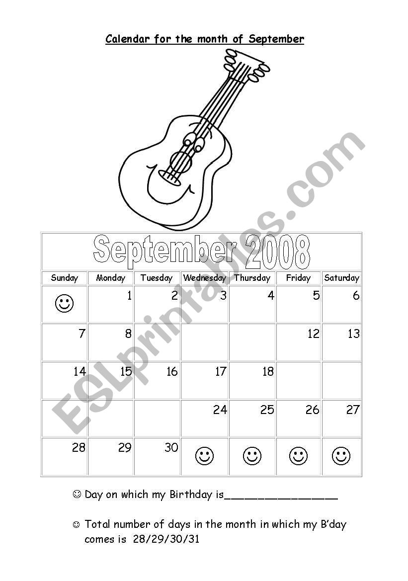 Days and month worksheet