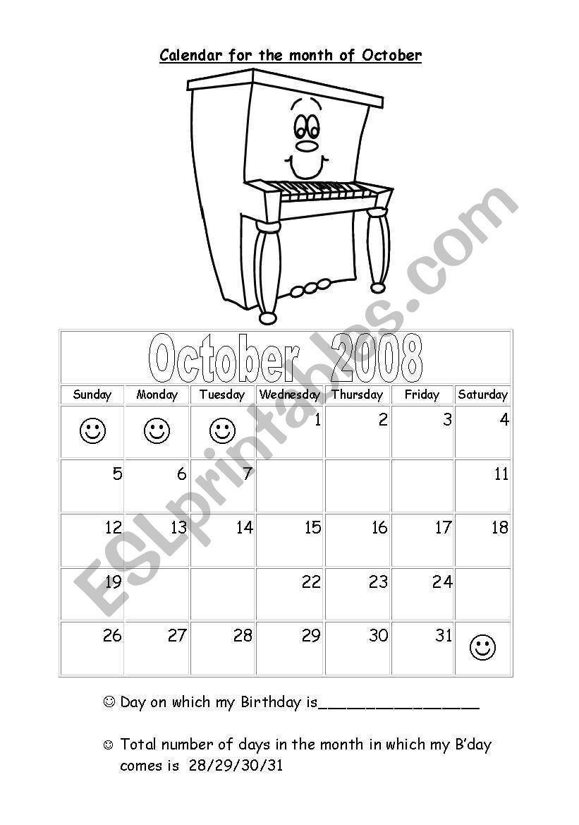 Days and month worksheet