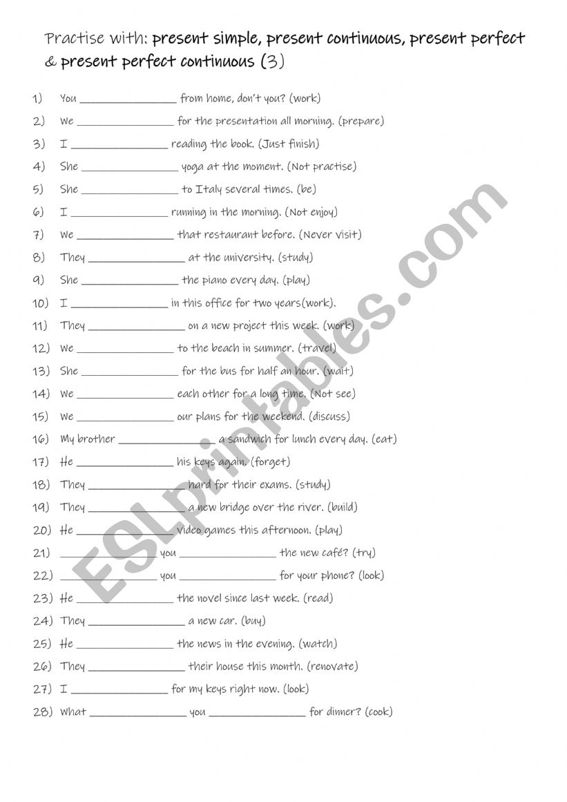 A2+-B1 Practise with present simple present continuous, present perfect & present perfect continuous  (3) 