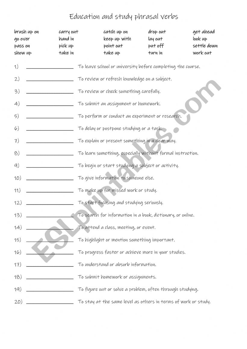 B1 20 education and study phrasal verbs