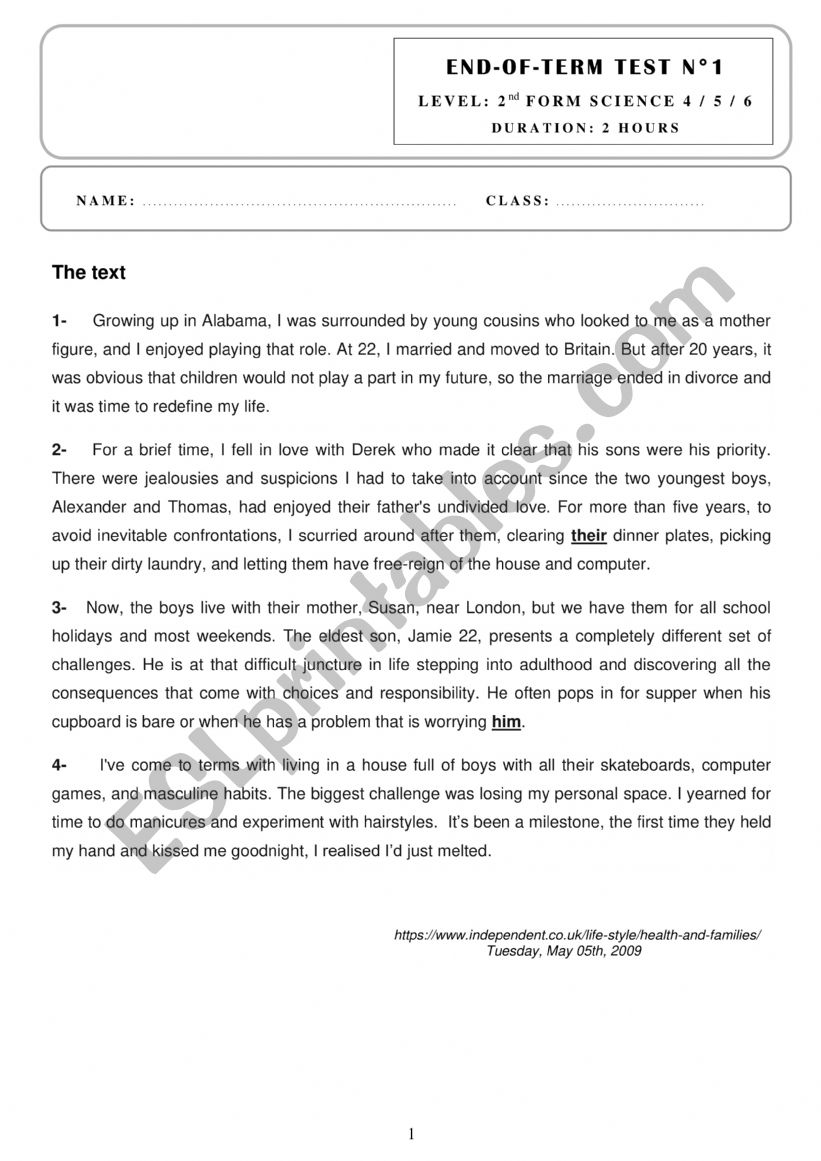 end-of-term test 1 2nd form worksheet