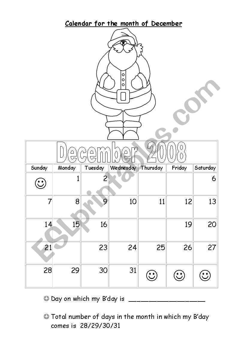 Days and Month worksheet