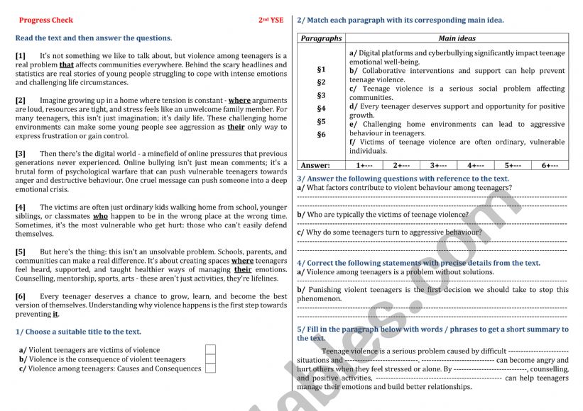 end of term test 1 second year Tunisian school