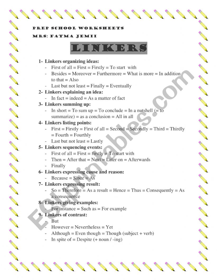 linkers worksheet