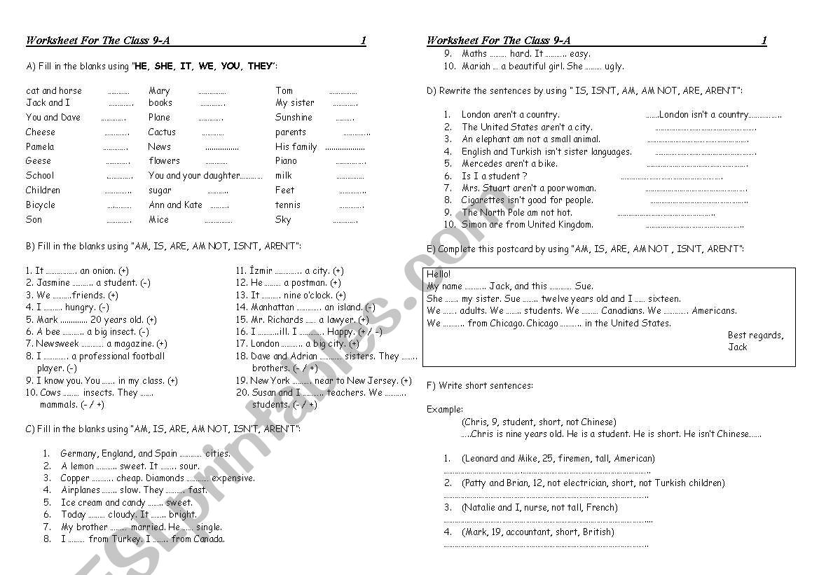 PRONOUNS worksheet