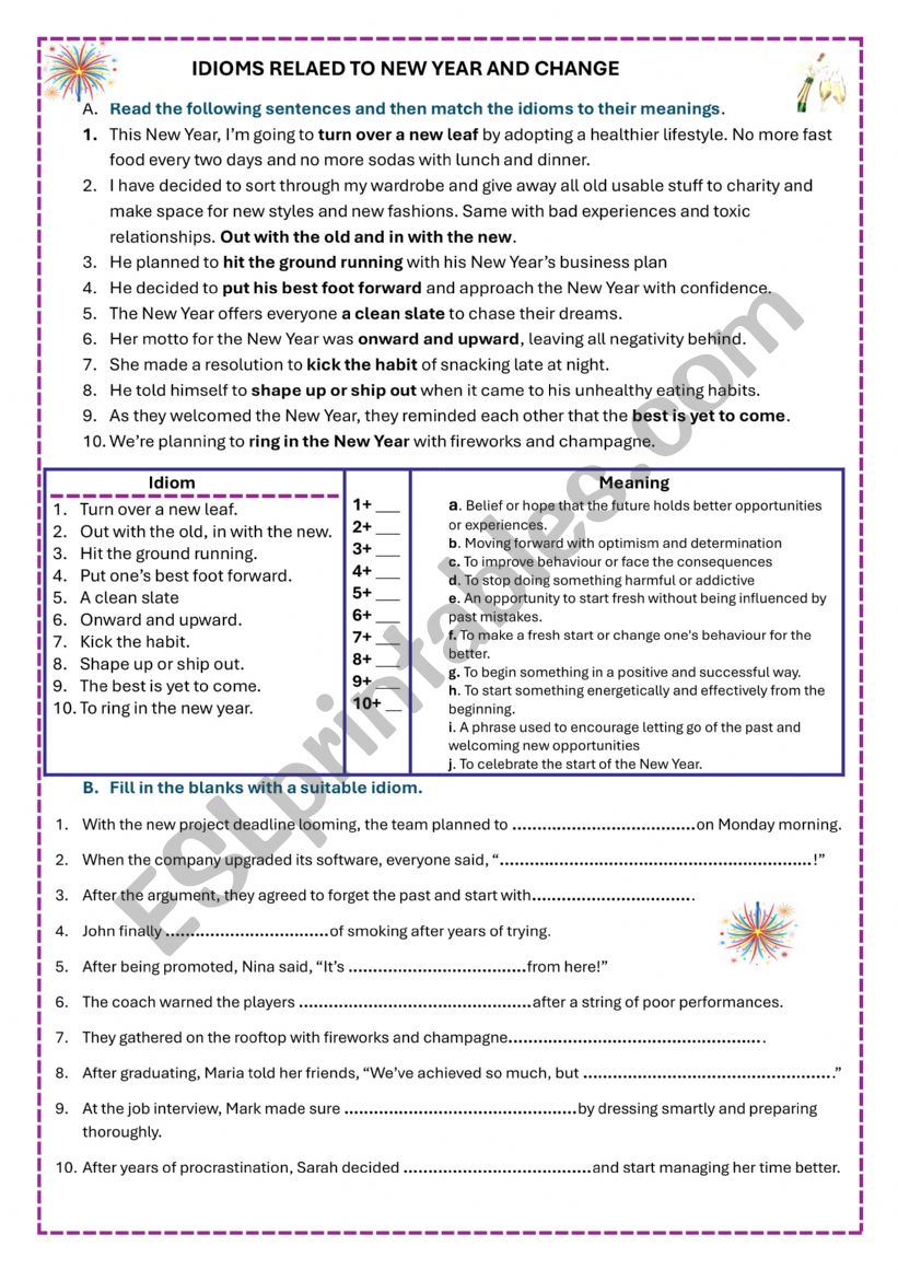 IDIOMS RELATED TO NEW YEAR AND CHANGE