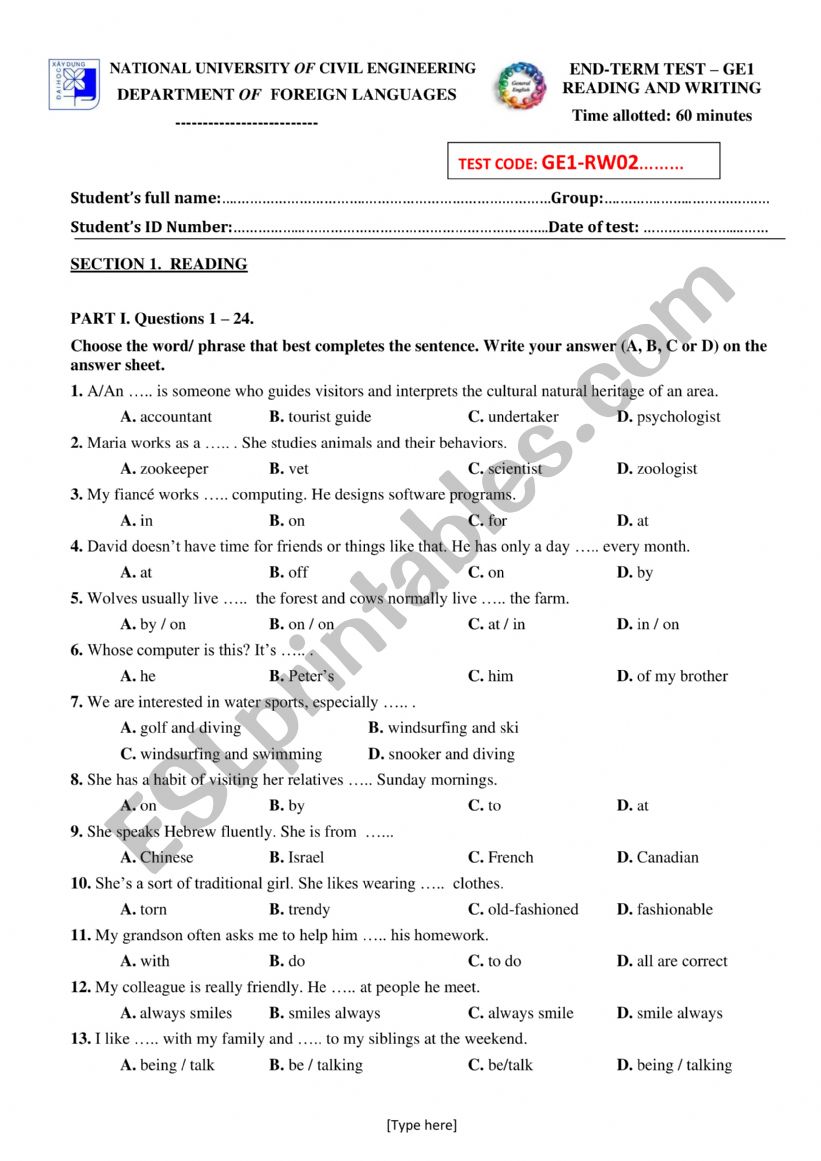 WORKSHEET UNIT 2 NEW HEADWAY ELEMENTARY 5TH EDITION