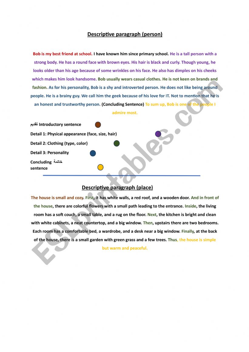 Descriptive paragraph worksheet