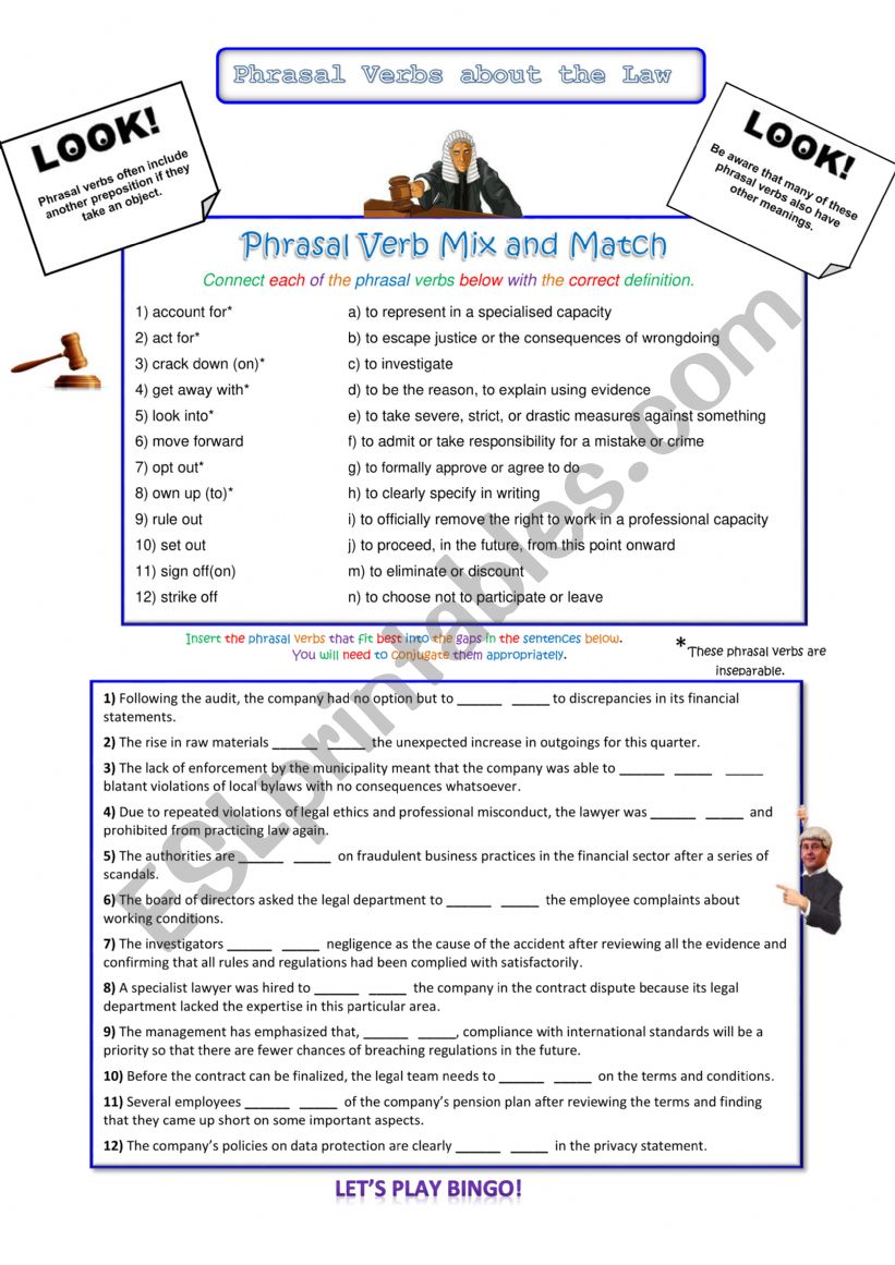 Phrasal Verbs about the Law worksheet