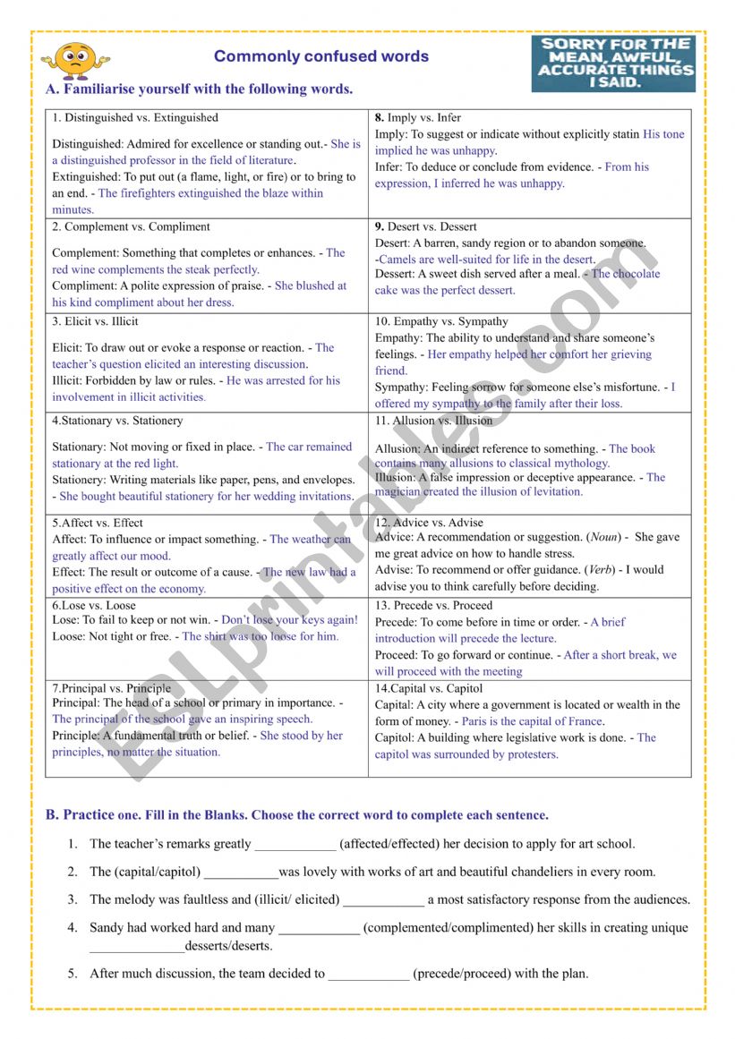Commonly Confused Words  worksheet