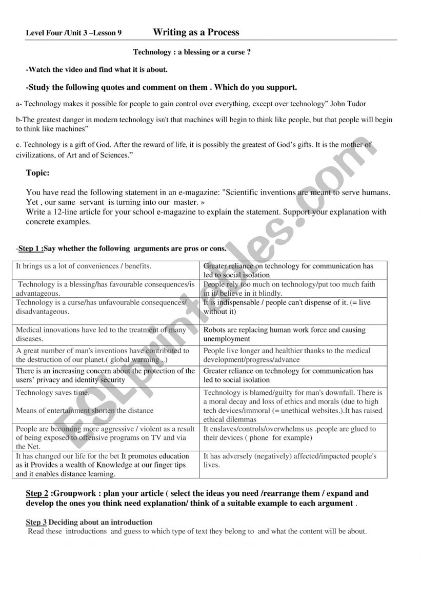4th form unit 3 lesson 9 Writing as a process