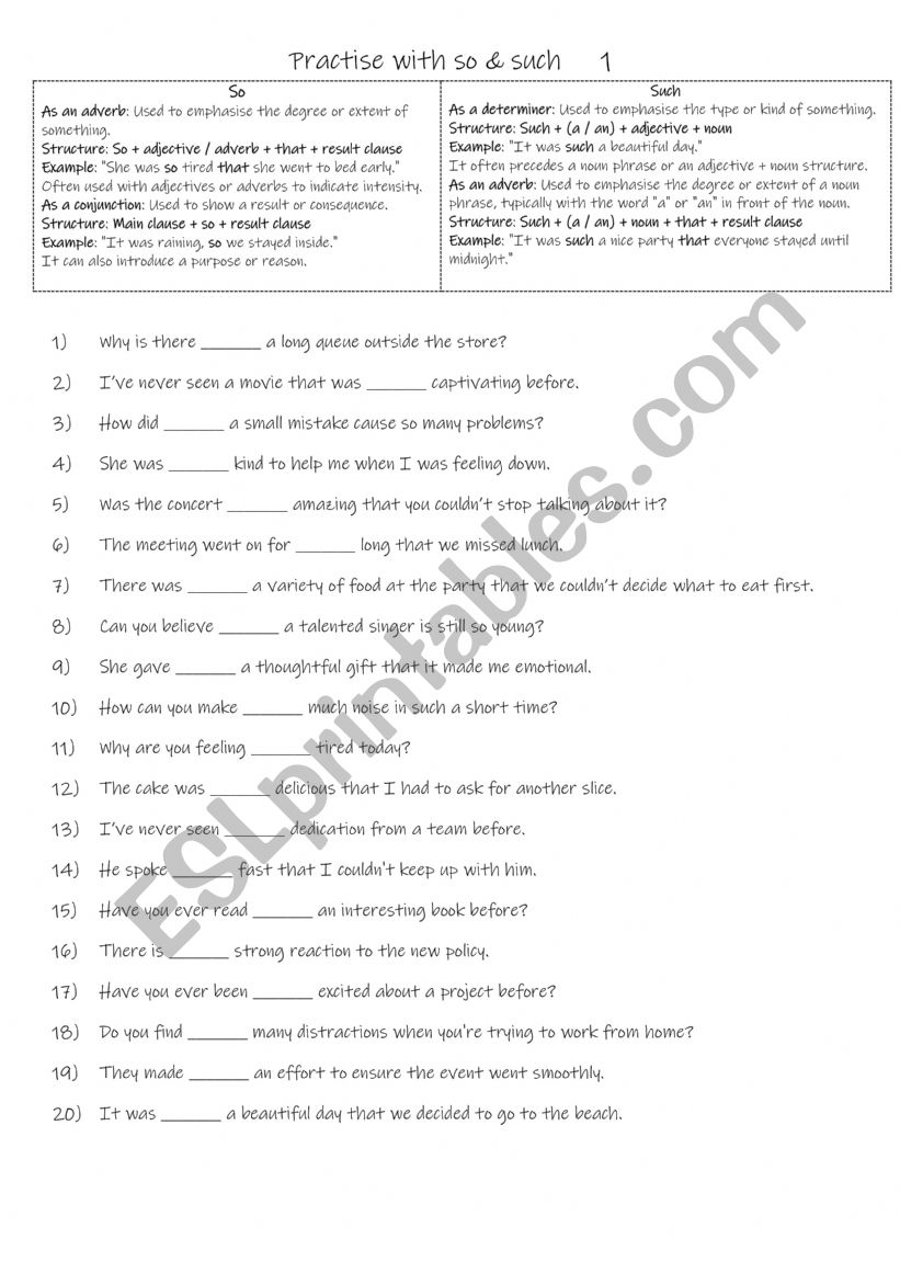 A2+-B1 Practise with so & such