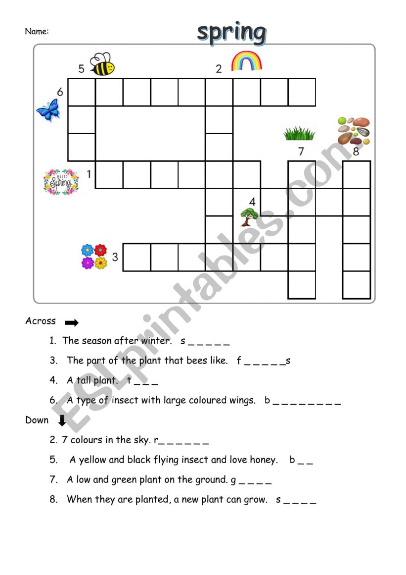 Spring crossword worksheet