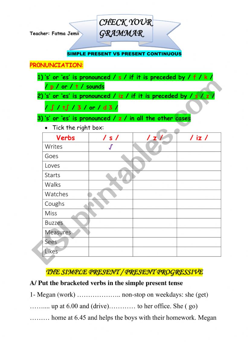 review to the simple present and the present progressive