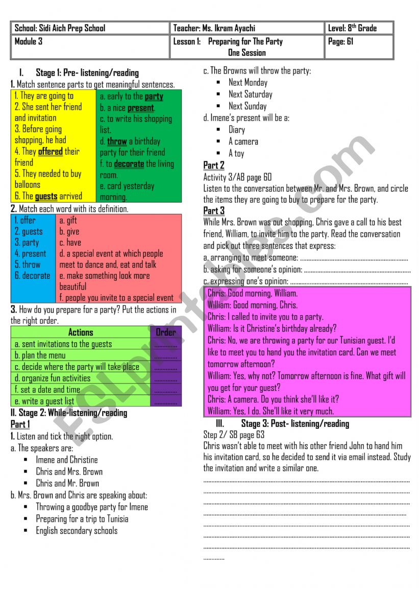 8th Grade - Module 3 - Lesson 1 - Preparing for The Party + Group Session