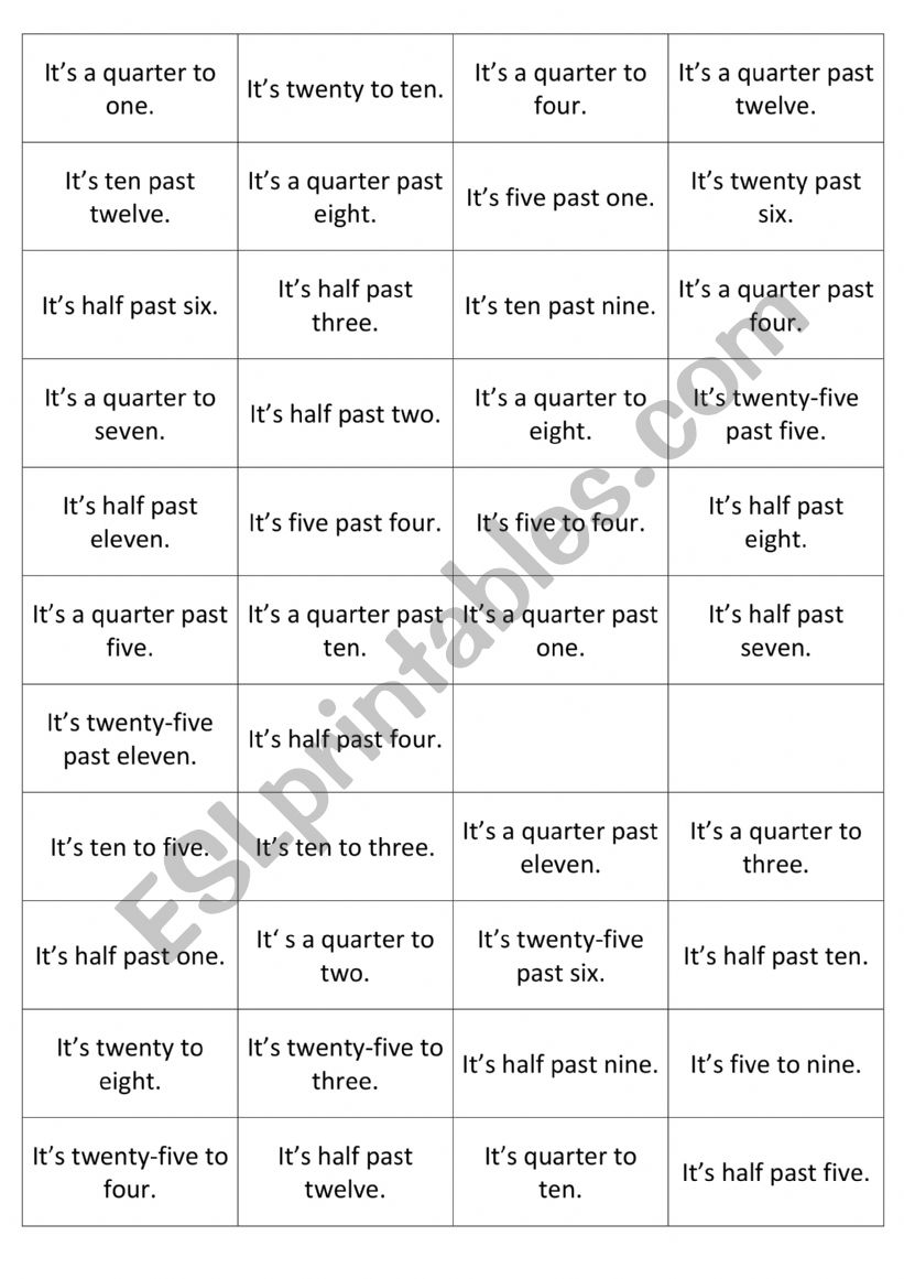 Clock game worksheet