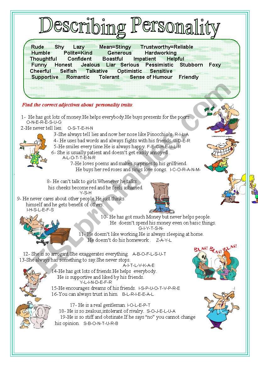 Describing Personality worksheet