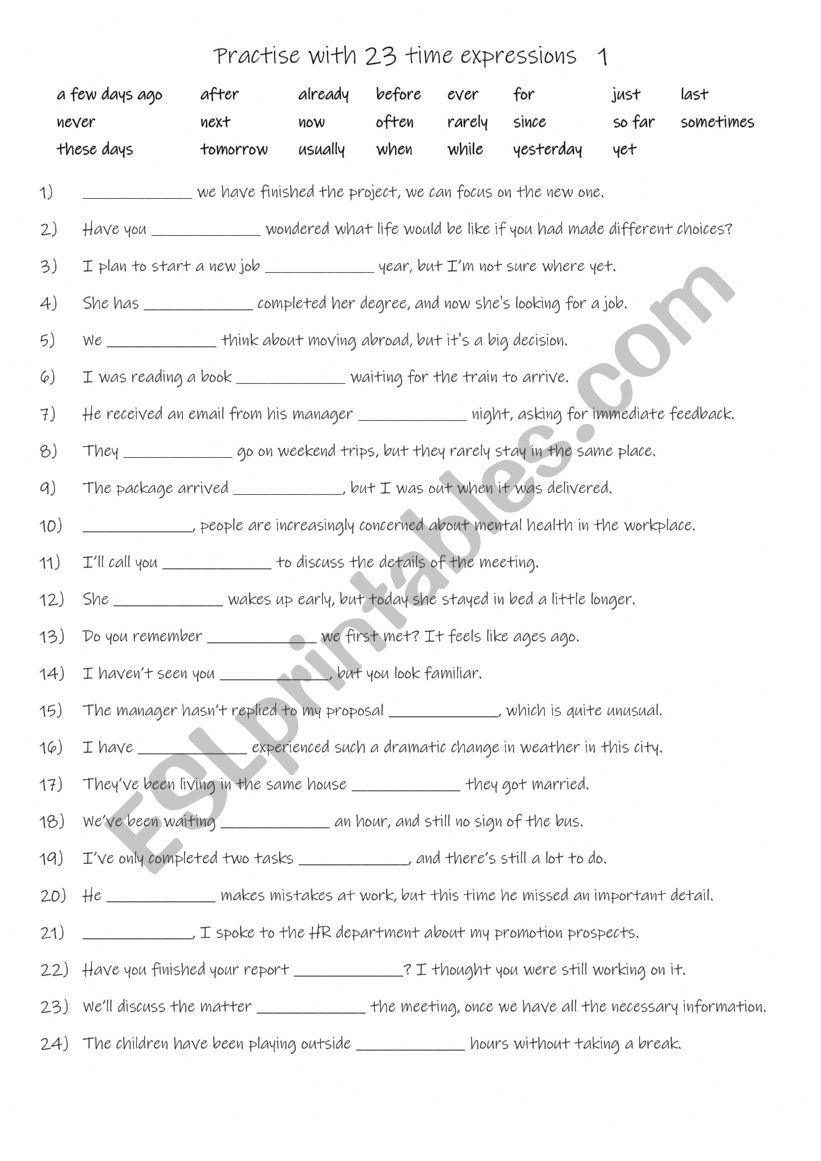 A2+-B1 Practise with 23 adverbs of time 1