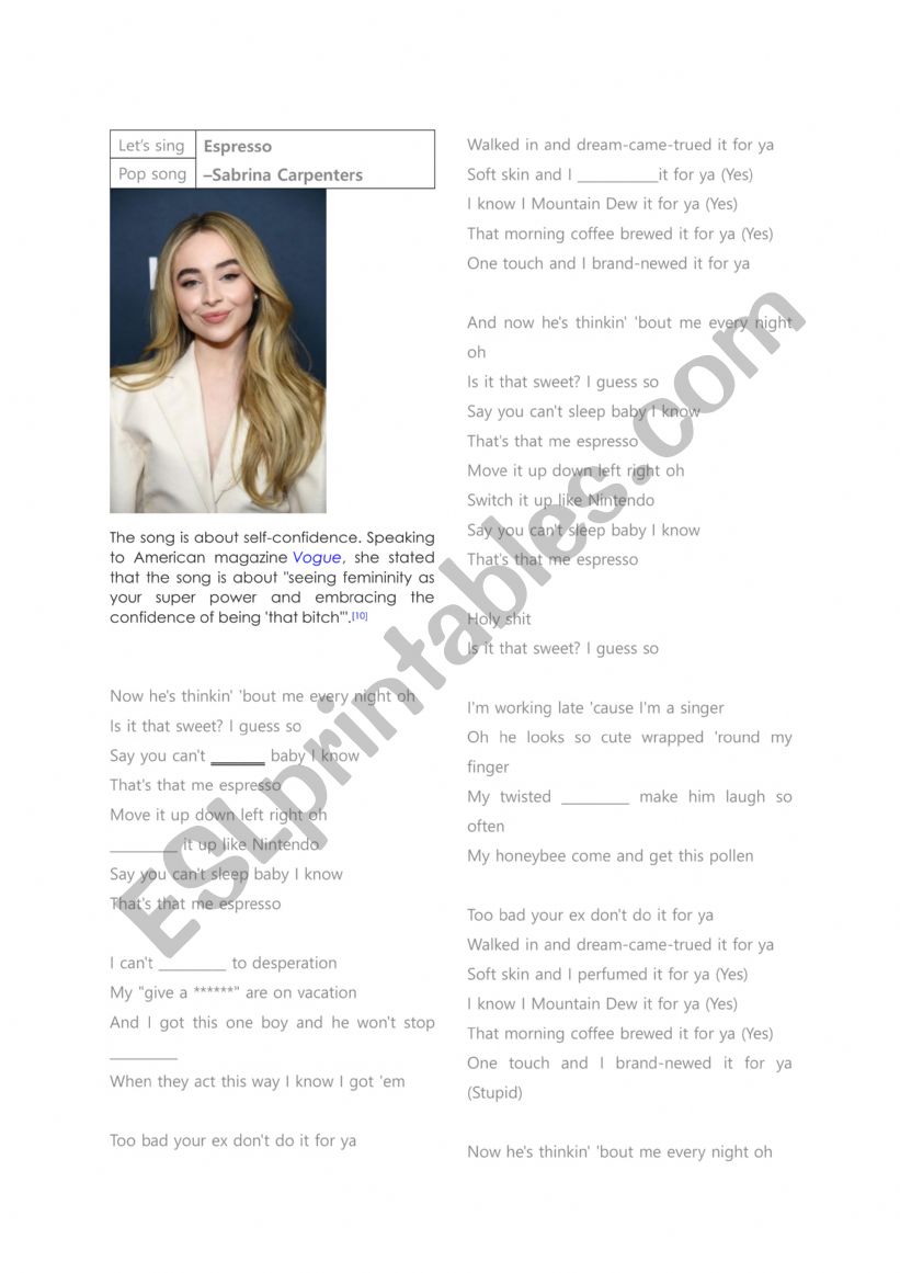 Espresso worksheet
