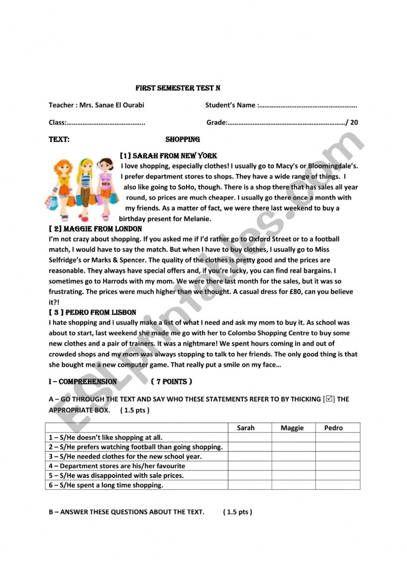 test worksheet