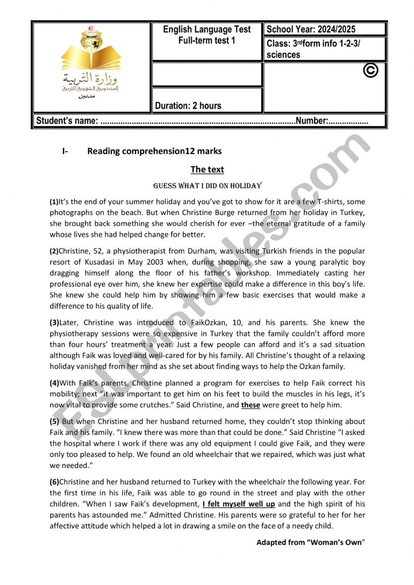 End of term test n:1 worksheet