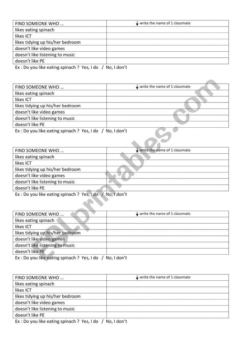 Pairwork do you like ? worksheet
