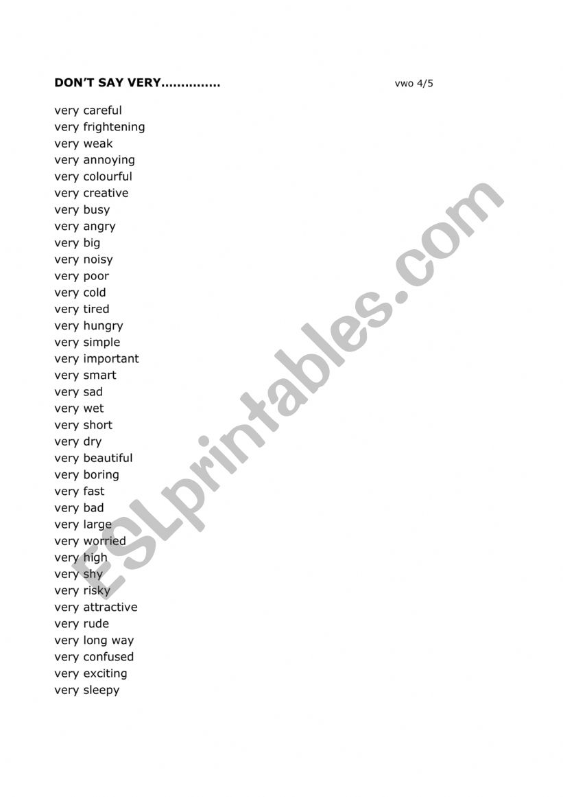 Don�t say very.... synonym exercise Don�t say very.... synonym exercise