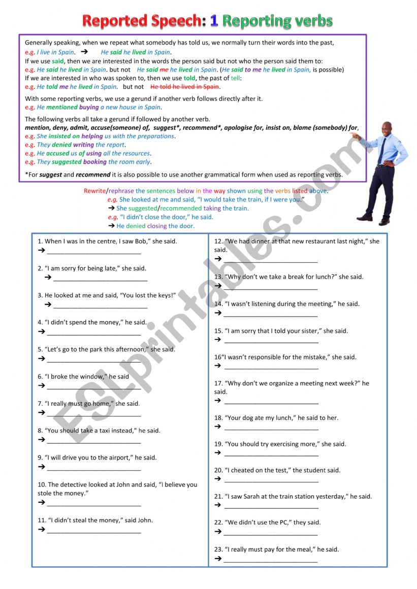 Reported Speech 1 - Reporting verbs and gerunds