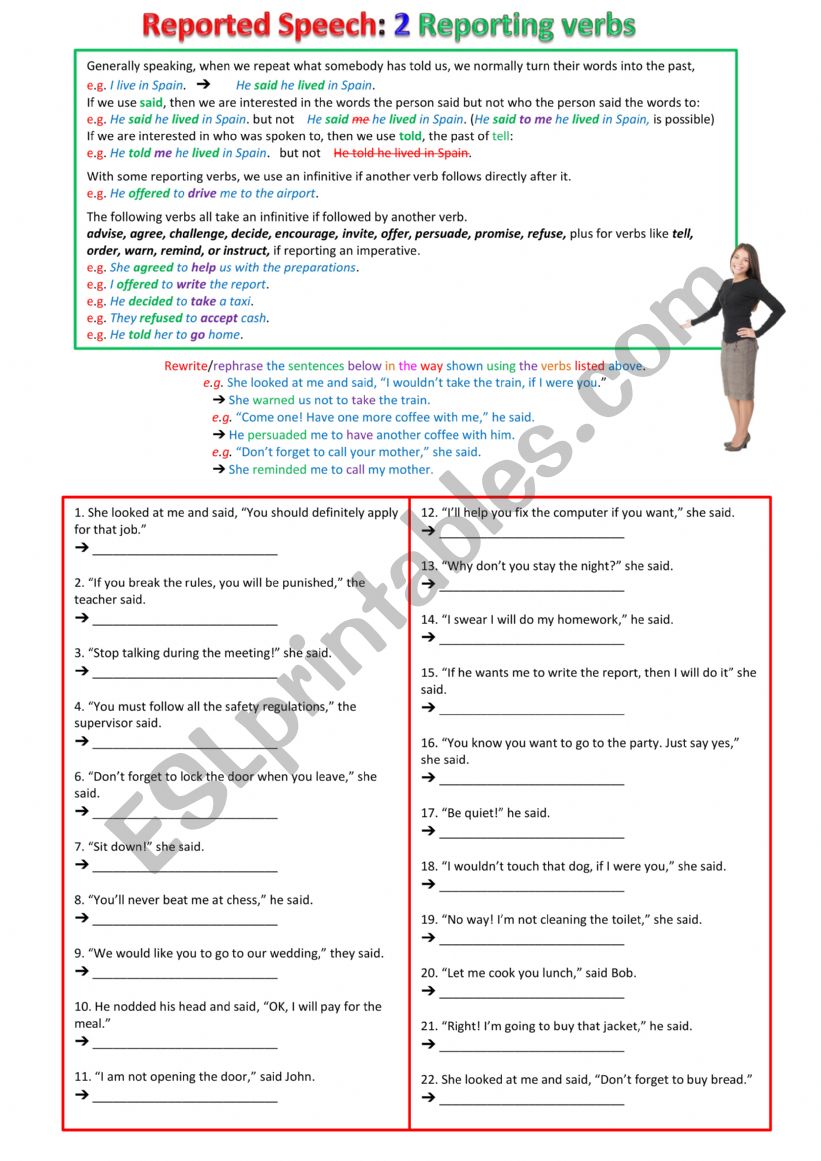 Reported Speech 2 - Reporting verbs and infinitives