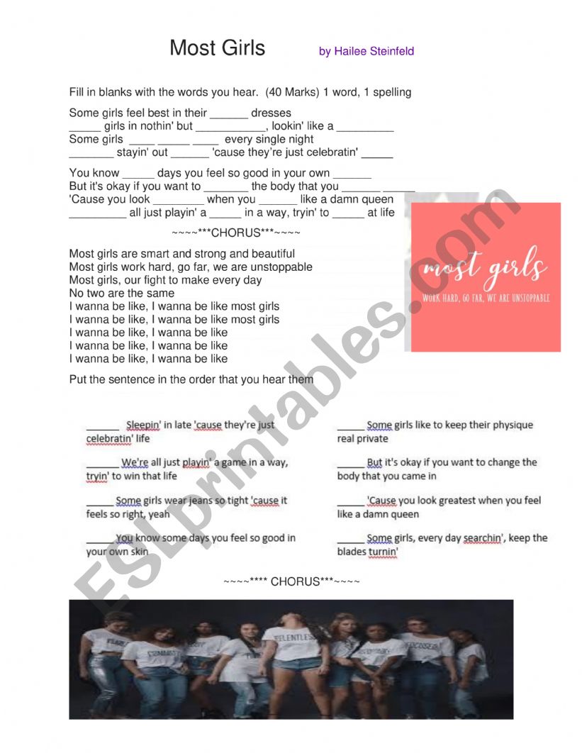 Most Girls lyric listening activity 
